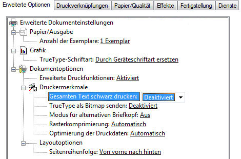 Druckereinstellungen schwarz nur drucken
