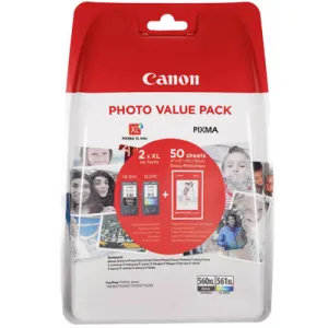 Original Canon PG-560XL, CL-561XL / 3712C004 Druckkopfpatronen Sparset + 50 Blatt Fotopapier