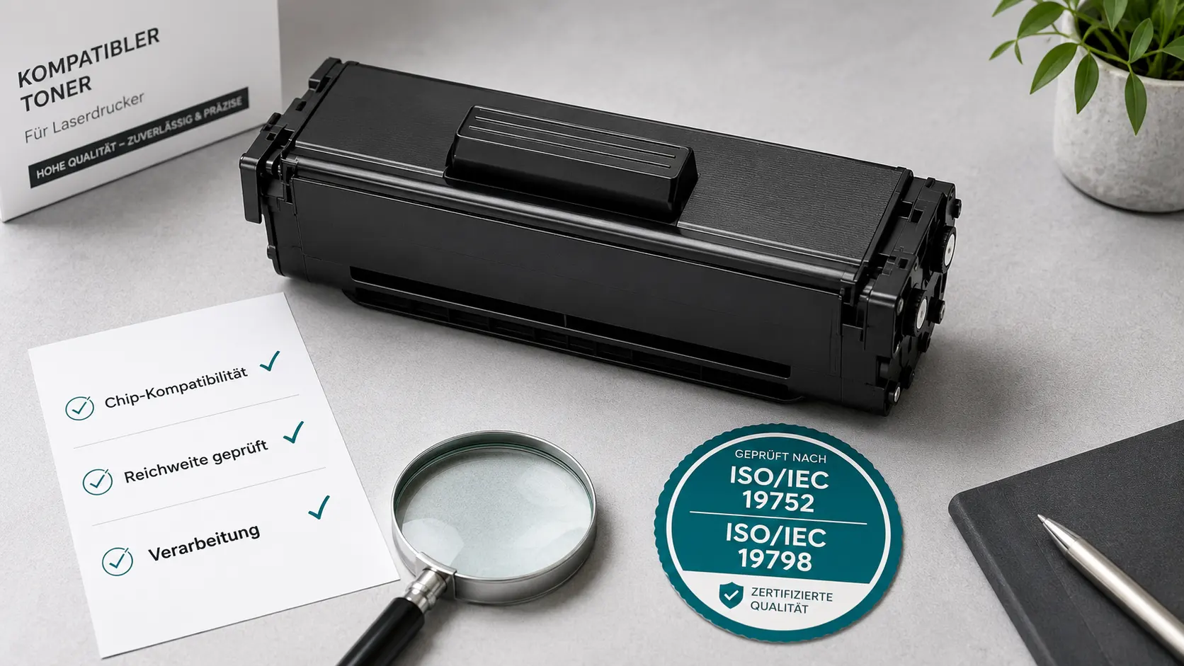 ISO-Zertifizierung ISO/IEC 19752 und 19798 im Vergleich Original vs. kompatibler Toner