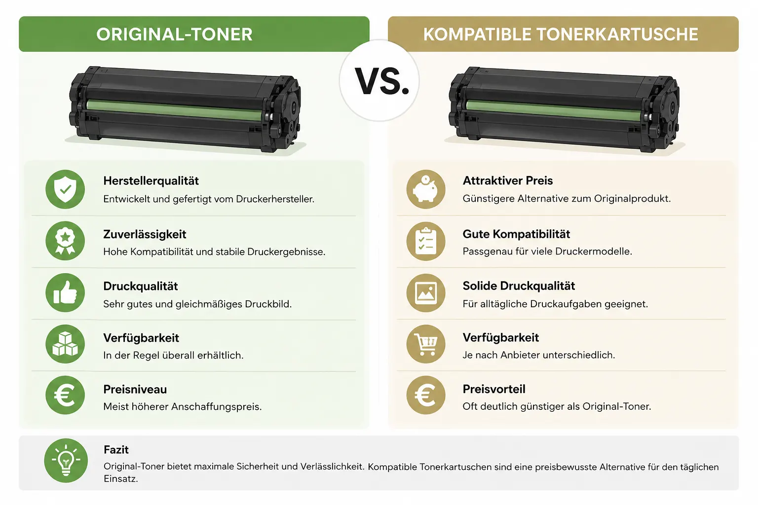 Original-Toner vs. kompatible Tonerkartusche – Vergleich nach Preis, Qualität und Einsatzbereich